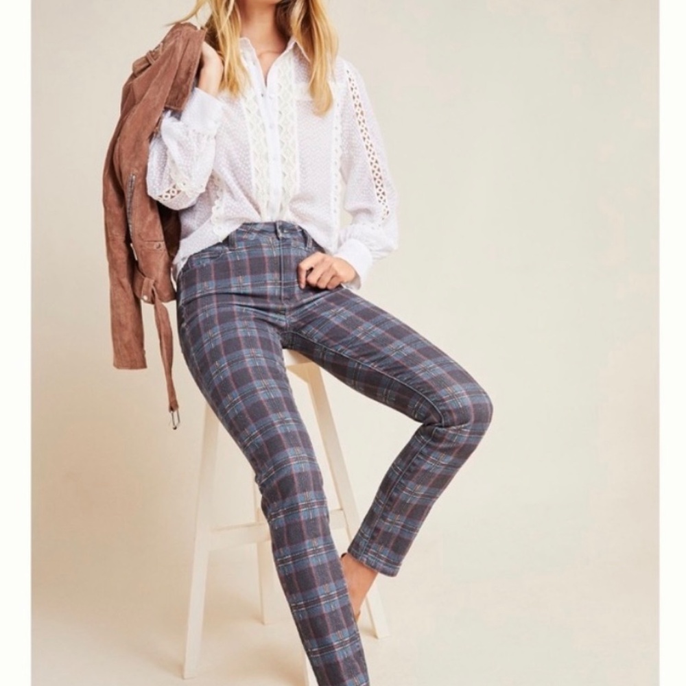 Anthropologie Paige Hoxton Skinny Ankle Jeans Tartan Plaid size 27